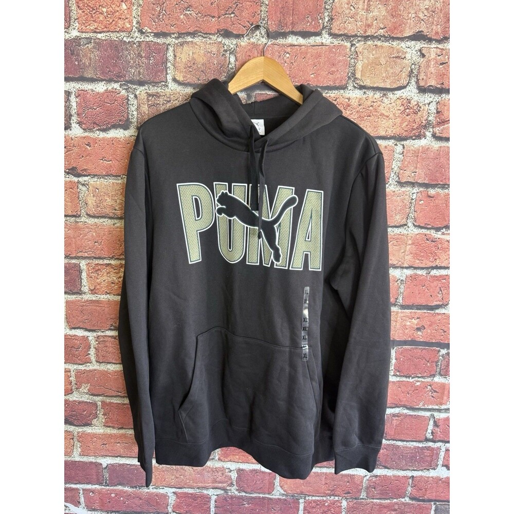 Puma Mens Black Pullover Spellout Graphic Hooded Sweatshirt Size XL NWT